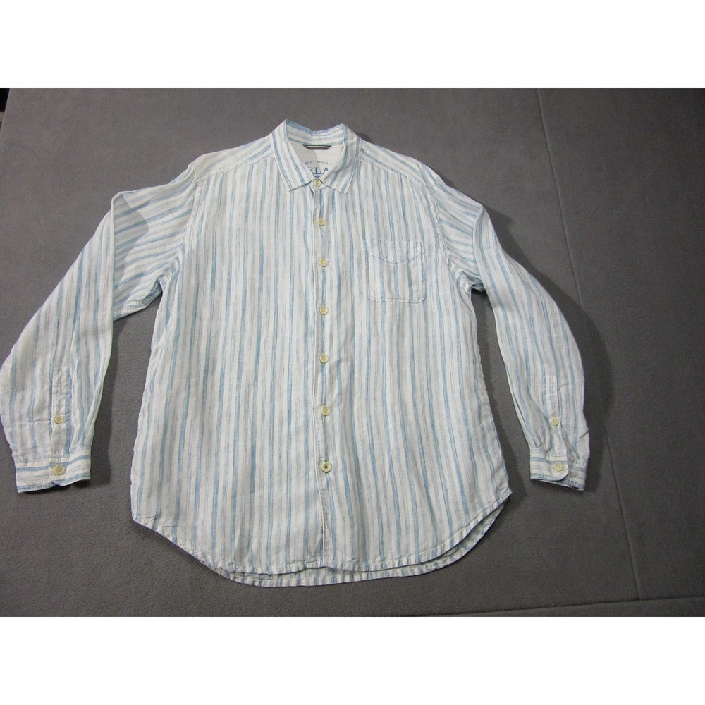 Tommy Bahama Shirt Mens Large Blue White Linen Striped Relax Button Up Casual